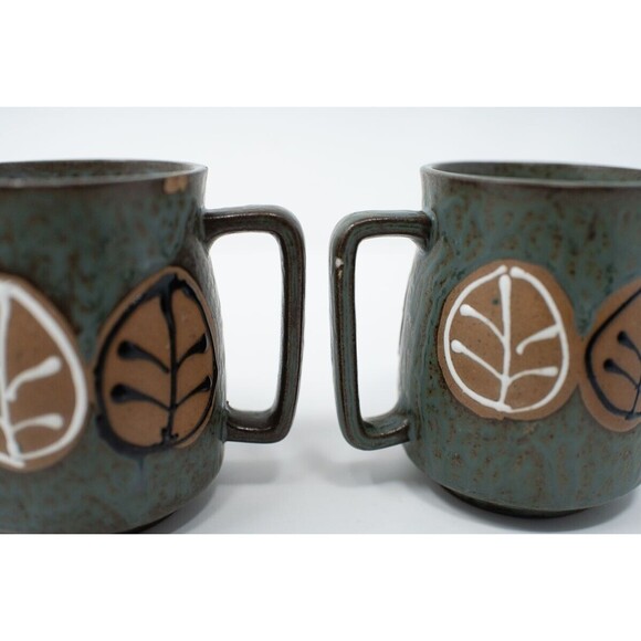 Pair Vintage Leaf Mug Japanese Stoneware Leaf Coffee Cup Japan redware - Picture 3 of 5